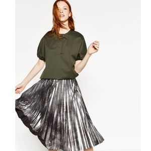 ZARA Metallic Pleated Midi Skirt